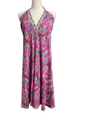 Rhea Pink Floral Halter Dress S NWT Tie Back Boho Summer Short Dress Womens